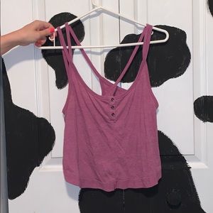 Purple/pink tank top with crossed back and buttons